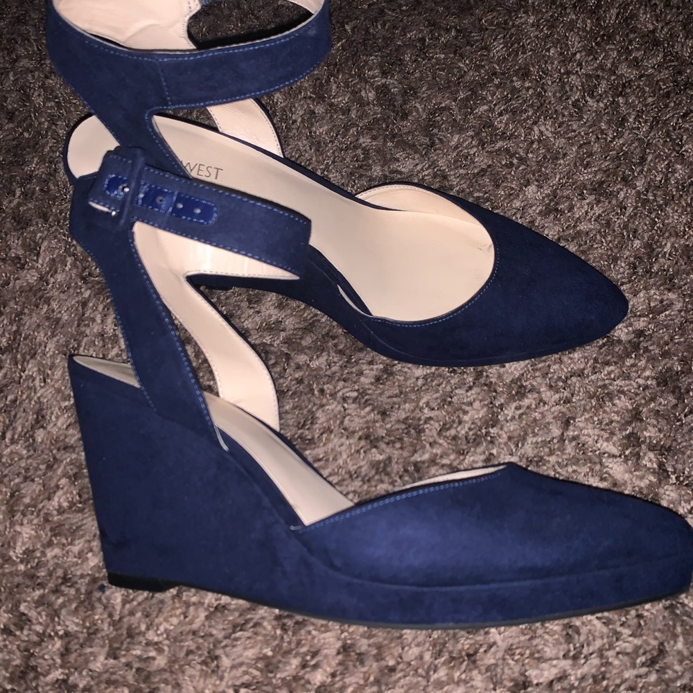 Blue suede wedges 2 inches